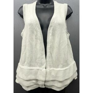 Pure Handknit Vest S/M Pistachio Green Cotton Open Lagenlook Quiet Luxury New